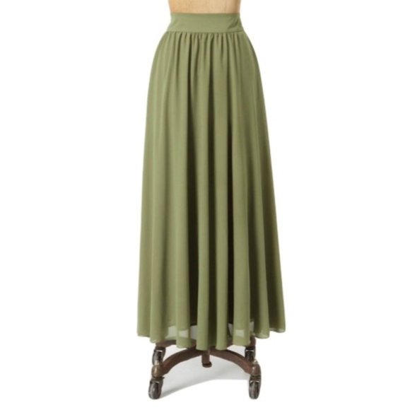 Anthropologie Dresses & Skirts - ANTHROPOLOGIE Olive Pea Green Layered Maxi Skirt